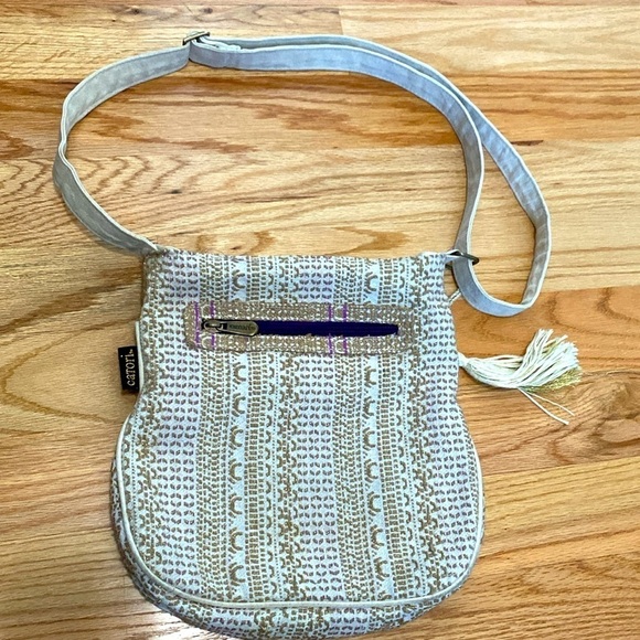 Catori Boho Crossbody gold/purple thread & Zippers Bohemian Hippie Beach Gypsy - Picture 2 of 14